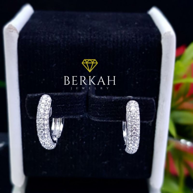 Anting emas putih berlian eropa asli natural diamond