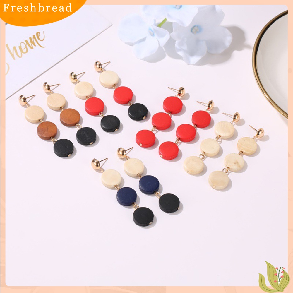 Fresh| Anting Tusuk Gantung Wanita Bahan Kayu Desain Geometri Bulat Untuk Hadiah