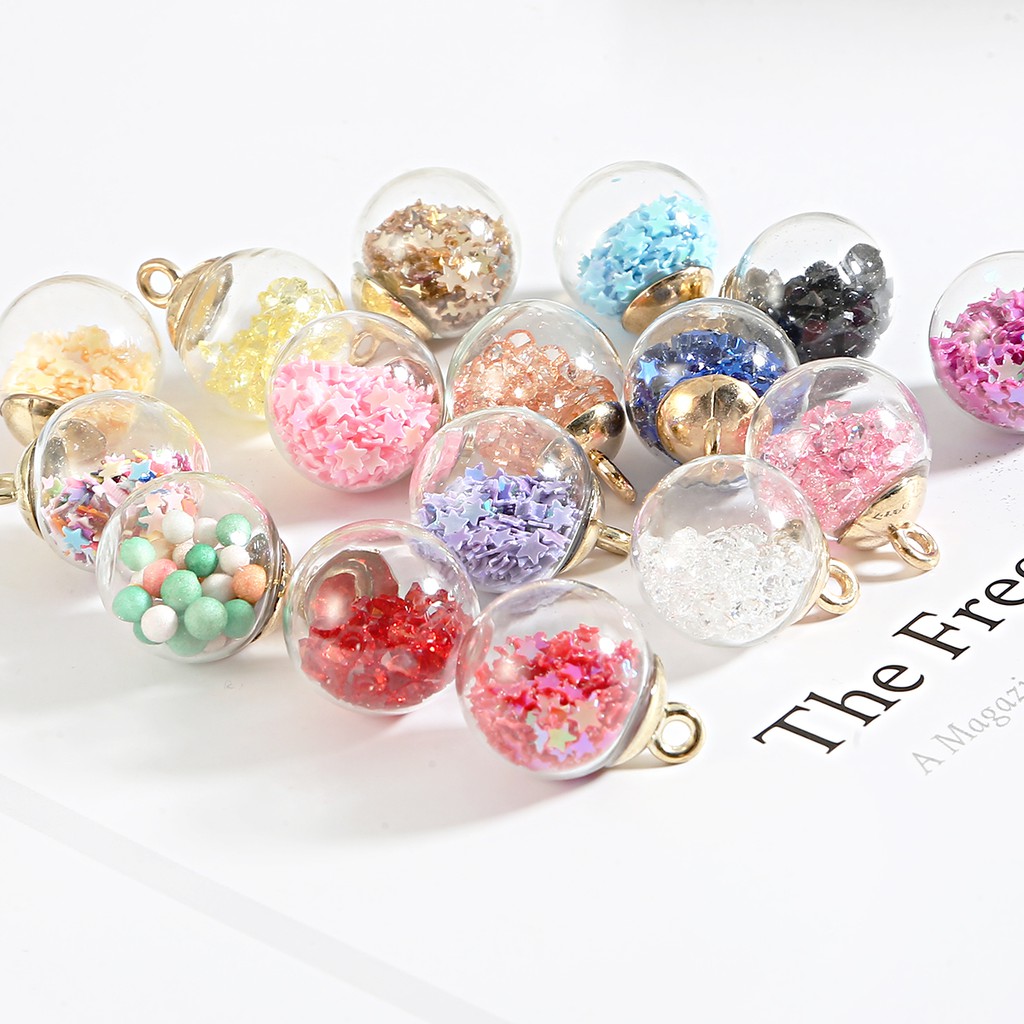 10 Pcs /pack Wholesale Exquisite Fashion Color Transparent Crystal Glass Ball Pendant For DIY Earring Accessories