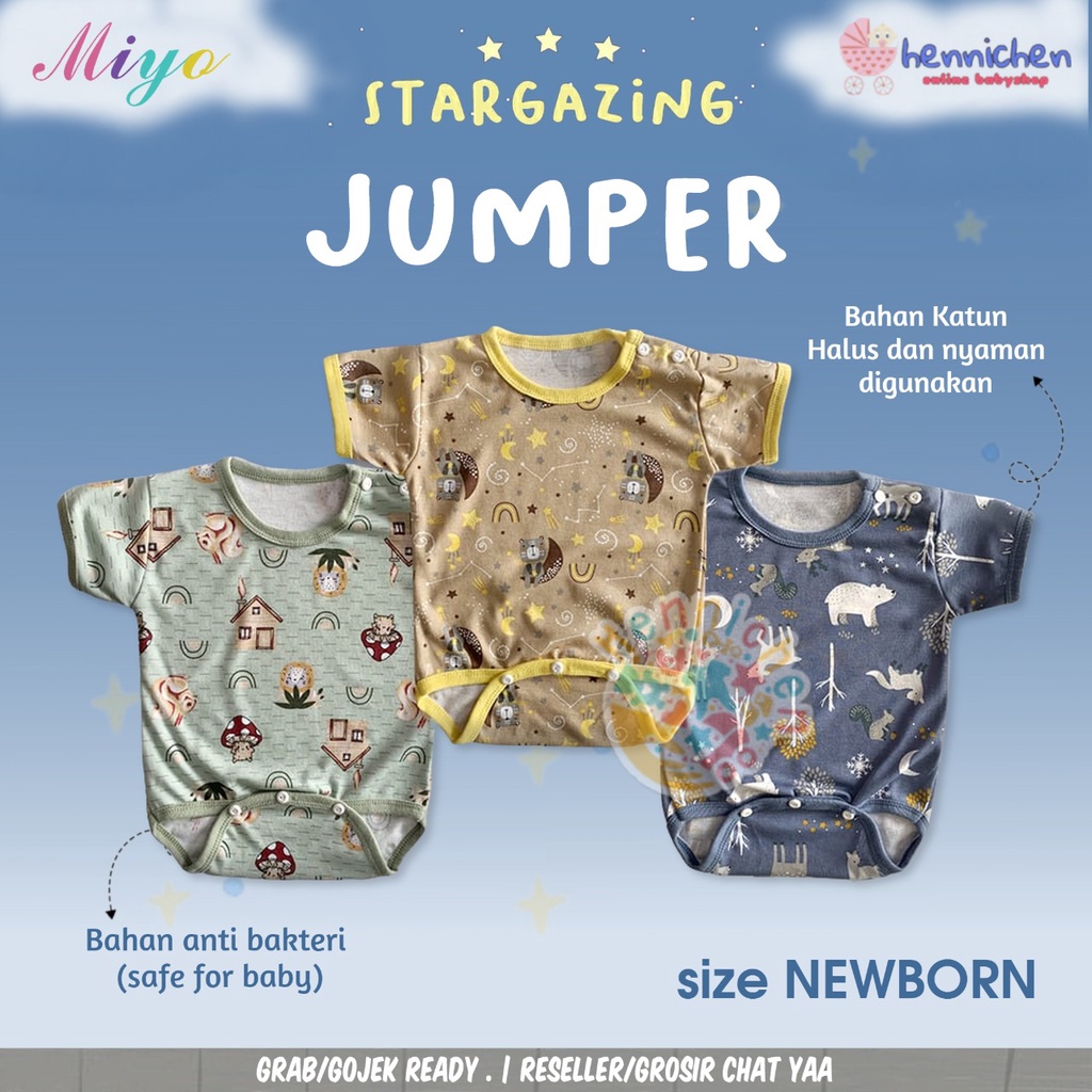 MIYO by libby  Baju Kodok Segitiga / Jumper Bayi Motif GEORGE MONKEY /Baby PRINT Newborn (0-3M) SNI