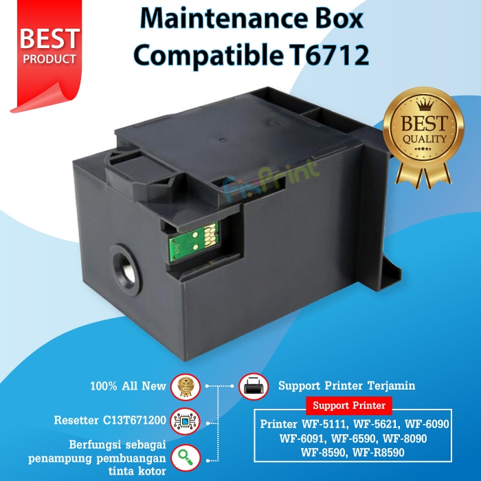 Maintenance Box Compatible T6712 C13T671200 Reset Waste Tank, Busa Pembuangan Printer Epson WF-5111 WF-5621 WF-6090 WF-6091 WF-6590 WF-8090 WF-8590 WF-R8590 New