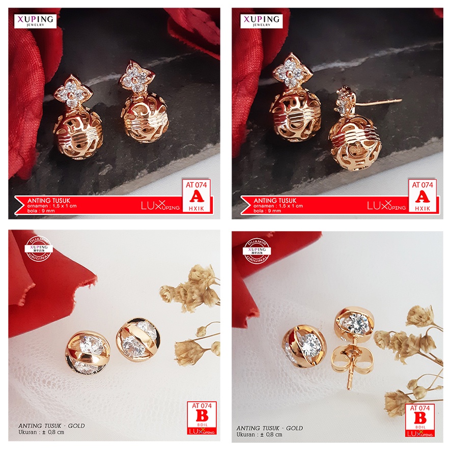 AT 074 Anting Xuping Premium Quality Bola Kristal Boba Perhiasan Wanita Lapis Emas 18K Aksesoris Dewasa Luxx Xuping