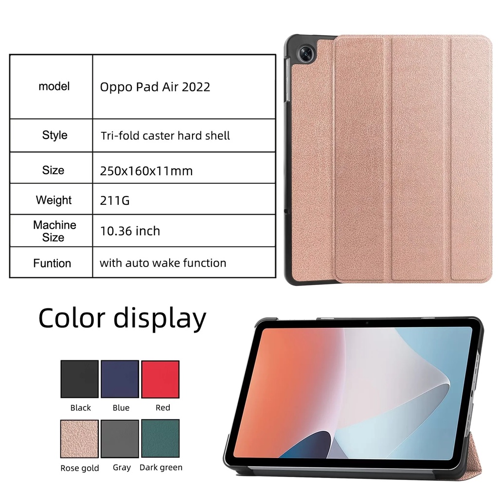 Untuk Oppo Pad Air (2022) 10.36 &quot;OPD2102 X21N2 Tablet Perlindungan Case Fashion Tri-fold Custer Stand Casing Flip Holder Warna Solid Leather Cover