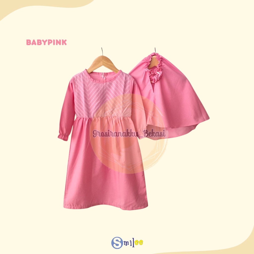 Gamis Kerudung Anak Aplikasi Brukat Baby pink Size 1-6Tahun