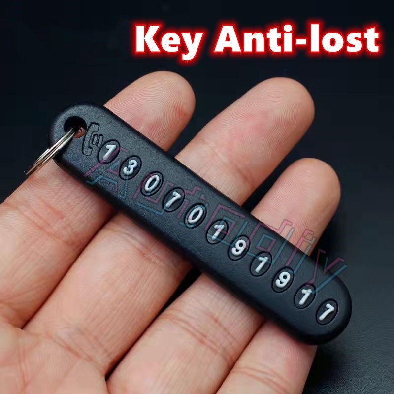 Hitam/merah/pink/biru Gantungan Kunci Kartu Nomor Telepon Anti Hilang Gantungan Kunci Mobil Plat Nomor Telepon Key Ring Auto Vehicle Lost and found Key Chain Accessories