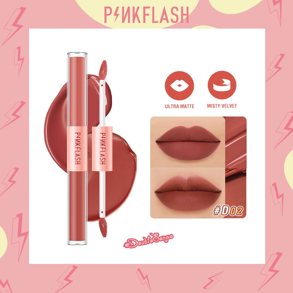 PINKFLASH  2 In 1 Dual-ended Matte Lipstick Liquid Lipstick Velvet Tint Duo Liquid Lipstik Ombre Tahan Lama