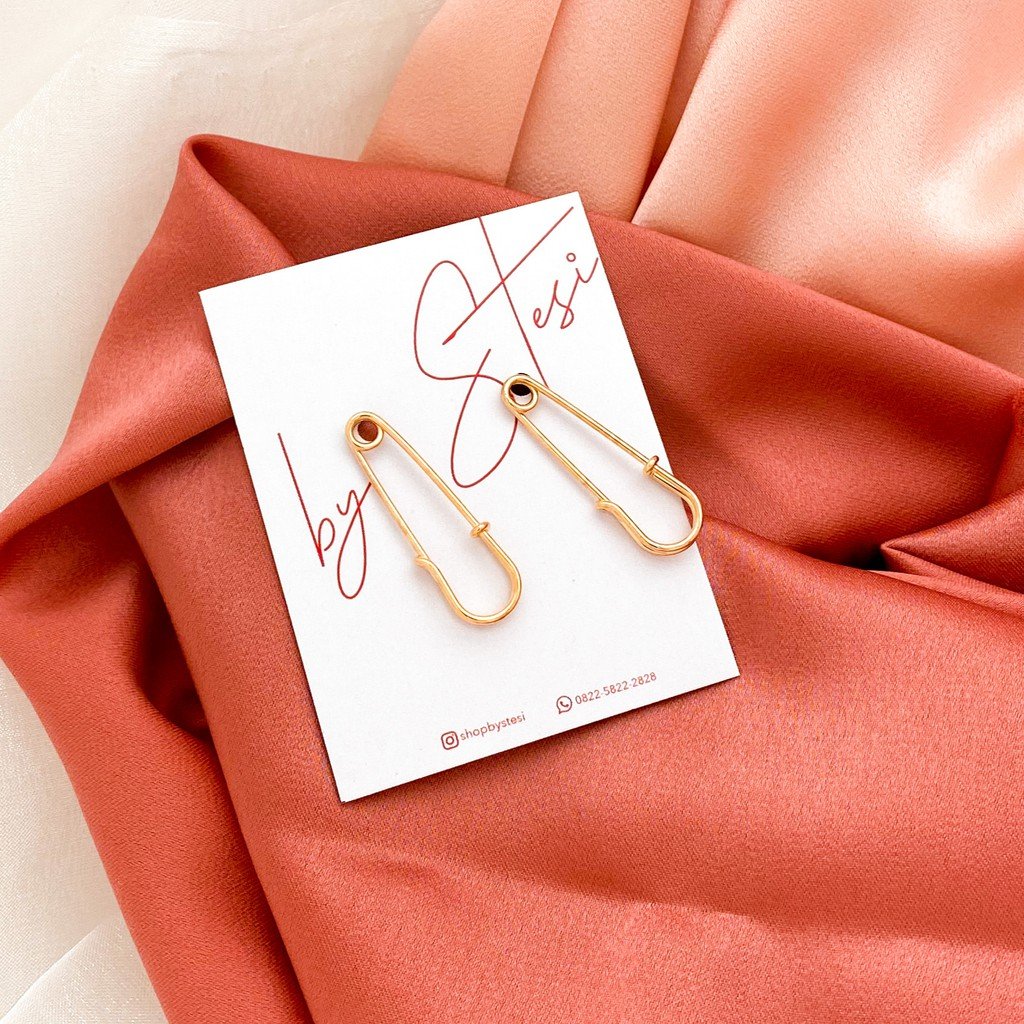 BYSTESI Safety Pin Gold Earring | Anting Wanita Peniti Emas Korean Style-1