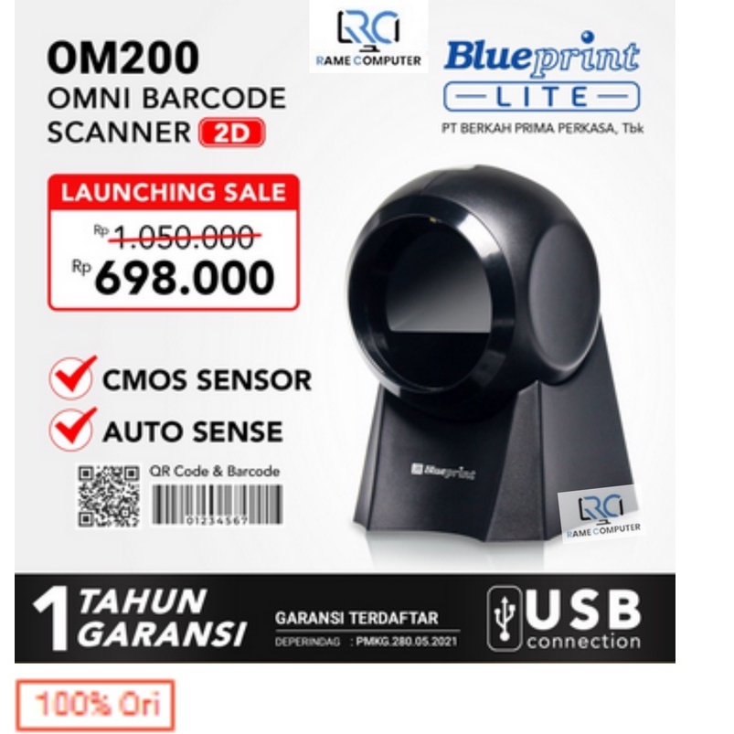 Omni Barcode Scanner OM200 BLUEPRINT 2D Auto Scan QR code &amp; Barcode