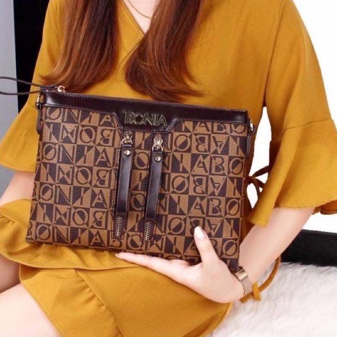 Clutch BONIA DOUBLE ZIPPER ( Kualitas Super ) Premium import tas batam selempang wanita