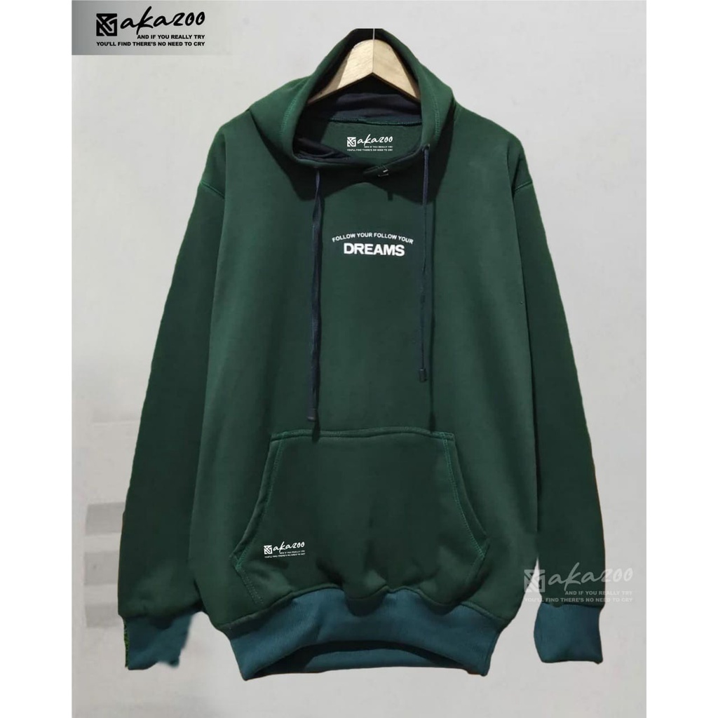 hoodie pria hudie pria distro original akazooofficial warna hijau FOLLOW YOUR FOLLOW YOUR DREAM sablon putih sweater oversize korean style tebal switer cowok keren terbaru 2021 hoodie oversize pria distro premium  unisex M L XL XXL akazoo official bandung