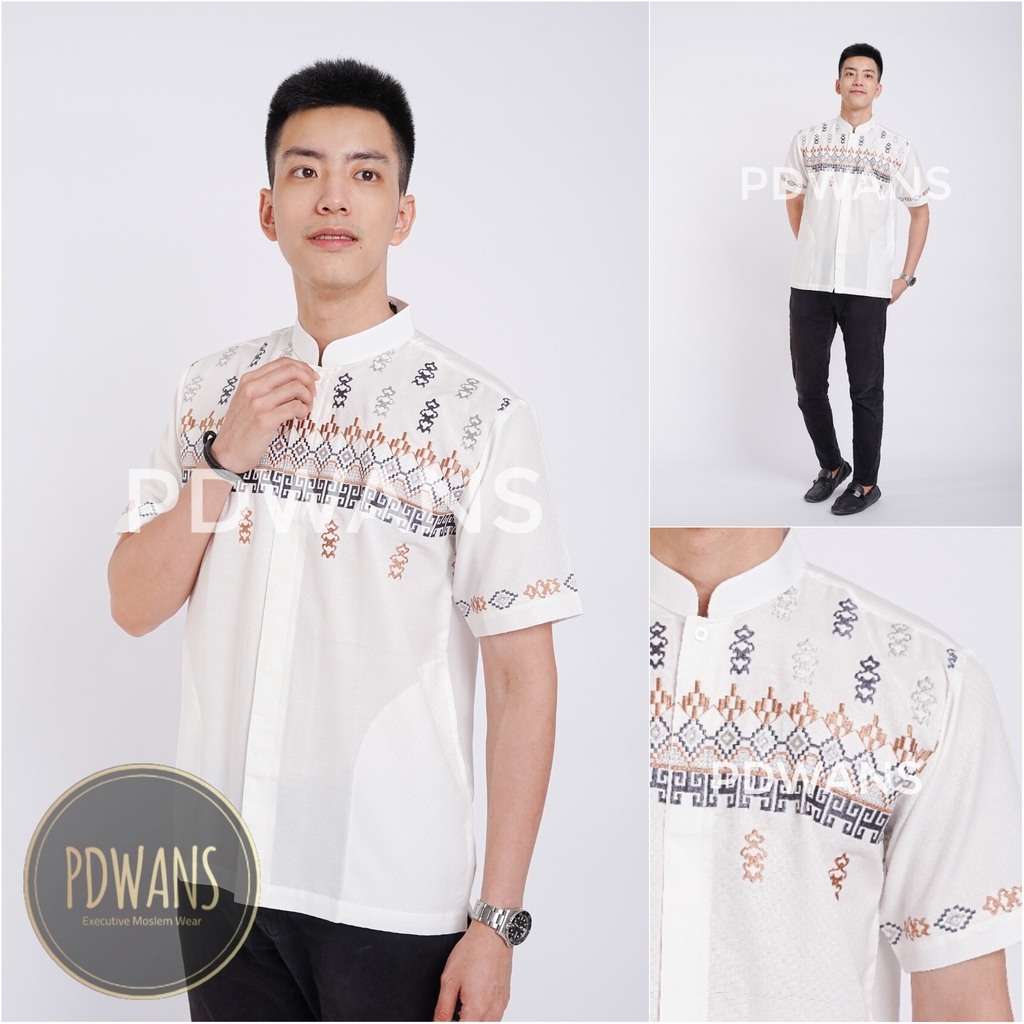 BAJU KOKO Muslim Lengan Pendek Putih Bordir PDWANS - BMT24