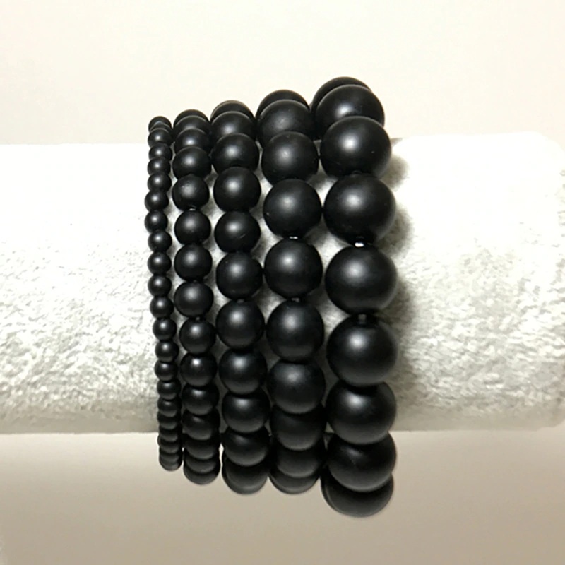 7.7 BIG SALE Stretch Bracelet Bangle Elastic Quartz Gem Natural Stone Round Black Matte Beads