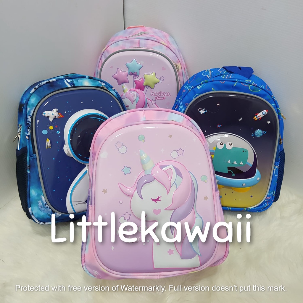 LK/Tas Ransel Sekolah Anak Emboss Hardcase Dinosaurus Unicorn Astronot Nasa M PAUD TK SD Import