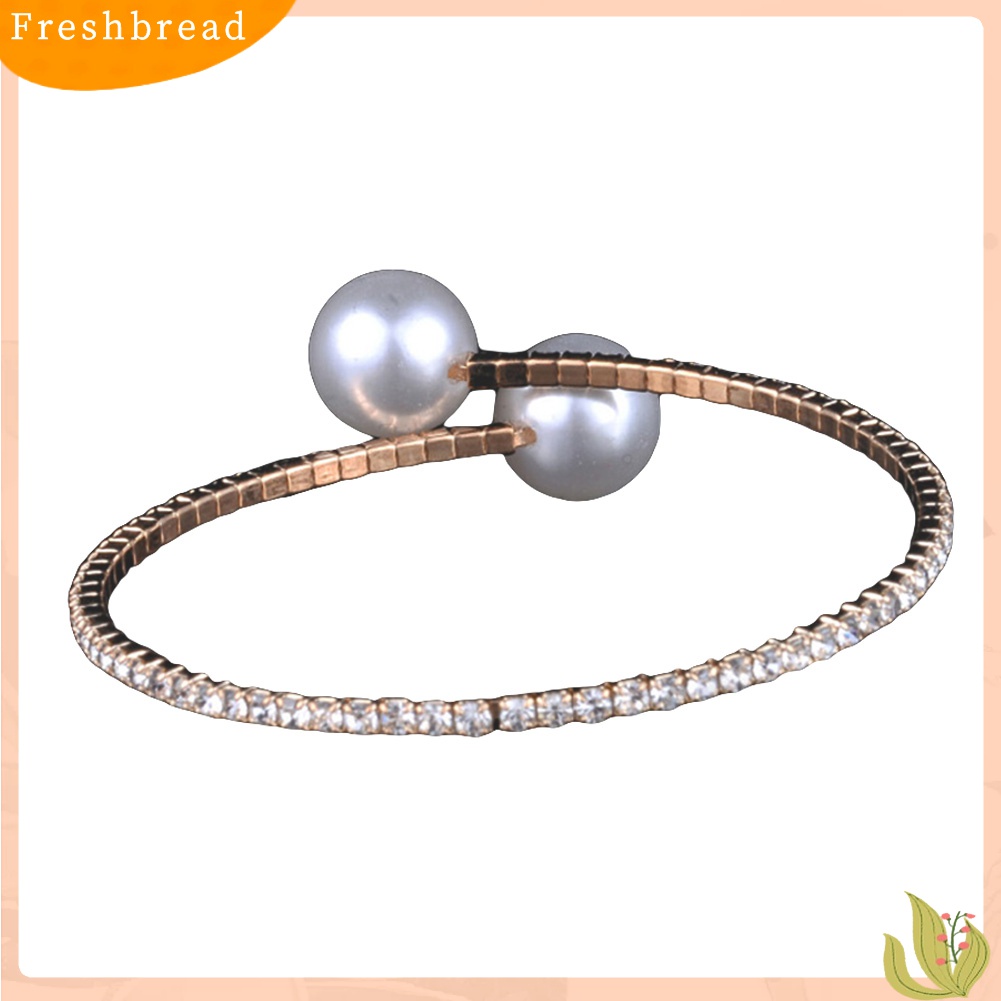 [TERLARIS]Fashion Single Row Rhinestone Inlaid Faux Pearl Opening Bracelet Women Jewelry