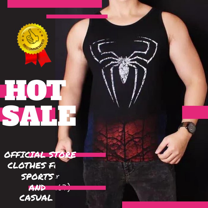 KAOS SINGLET PRIA MARVEL SPIDERMAN BAJU SPORT FITNES GYM COWOK TSHIRT MAN FT107