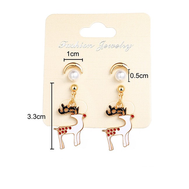 LRC Anting Tusuk Fashion Gold Christmas Sika Deer Crescent Earrings 3 Pairs D16221