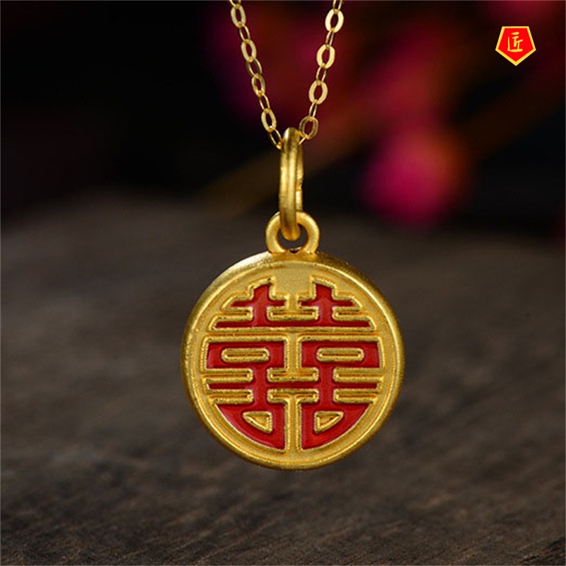 [Ready Stock]Exquisite Chinese Character Gold Pendant Couple Xi Word Necklace