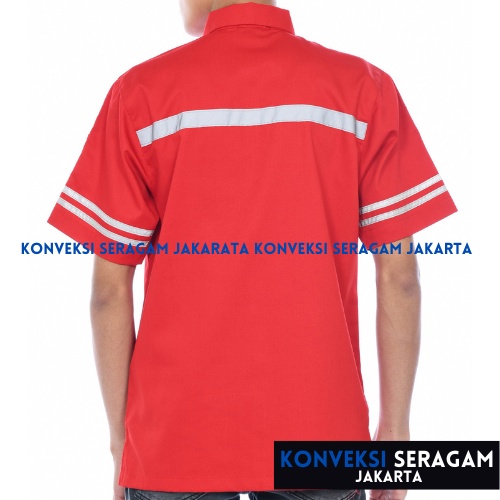 Baju Kemeja Safety K3 Lengan Pendek - Seragam Kerja Atasan Wearpack Werpack Werpak Proyek Tambang Warna Merah Pria Wanita - Konveksi Seragam Jakarta