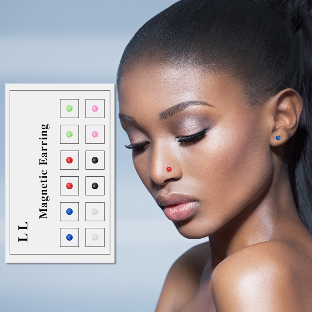 12Pcs / Card Magnetic Non Piercing Ear Stud Lip Studs / Jewelry Nose Studs Stickers