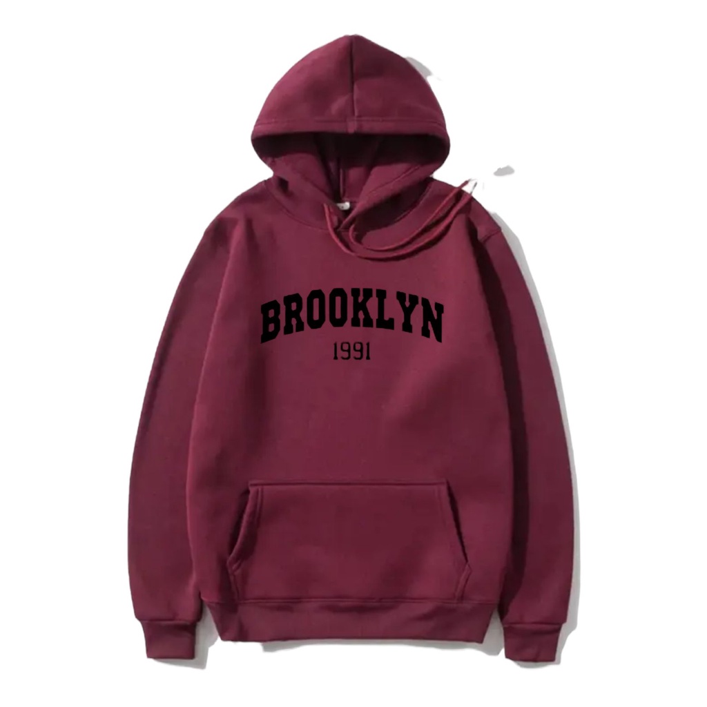 Sweater Hoodie Motif Brooklyn Bahan Fleece Tebal Premium Pria Wanita