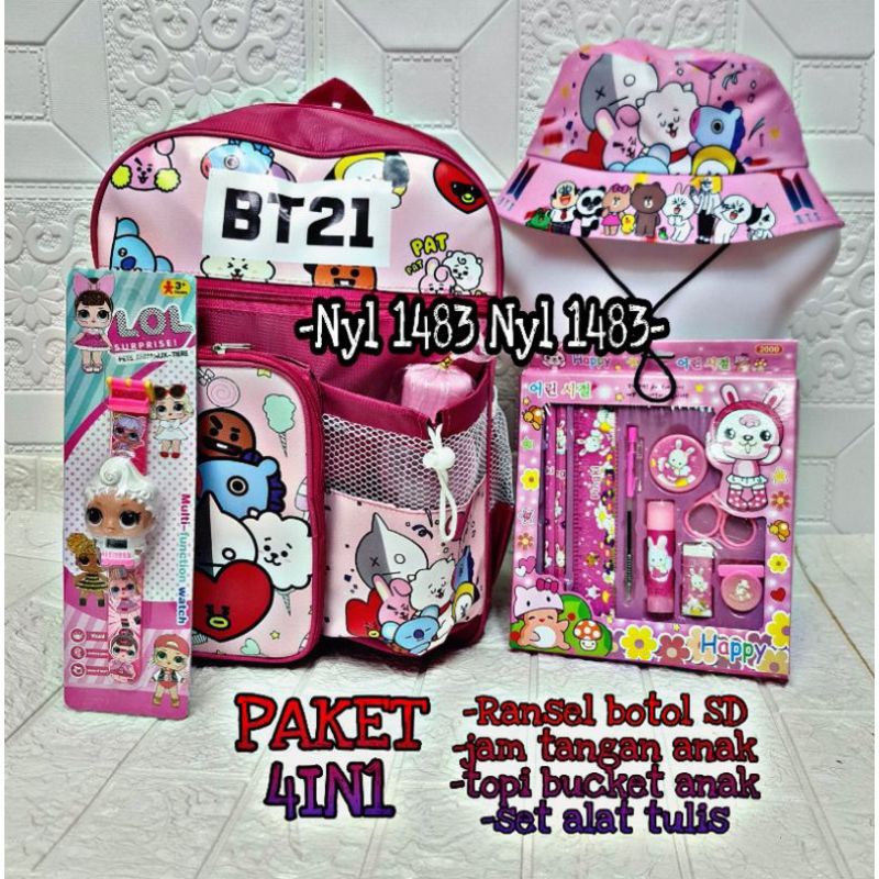 Tas ransel anak perempuan  Little pony 4 in1 - tas + topi + jam + paket pinsil gratis botol minum - tas anak