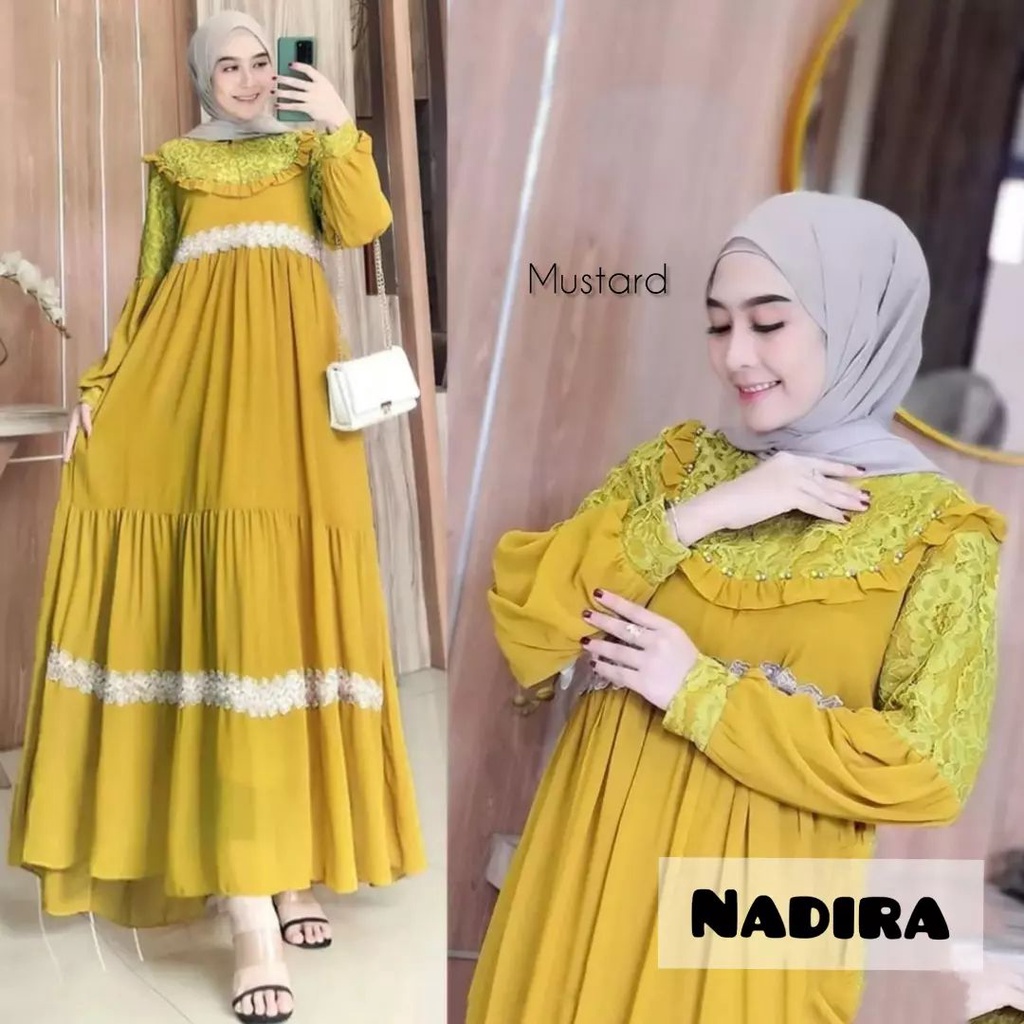 Baju Gamis Nadira Dress Ceruty Brukat Aplikasi Mutiara 2022 Baju Muslumah Terbaru Gamis Ceruty Polos