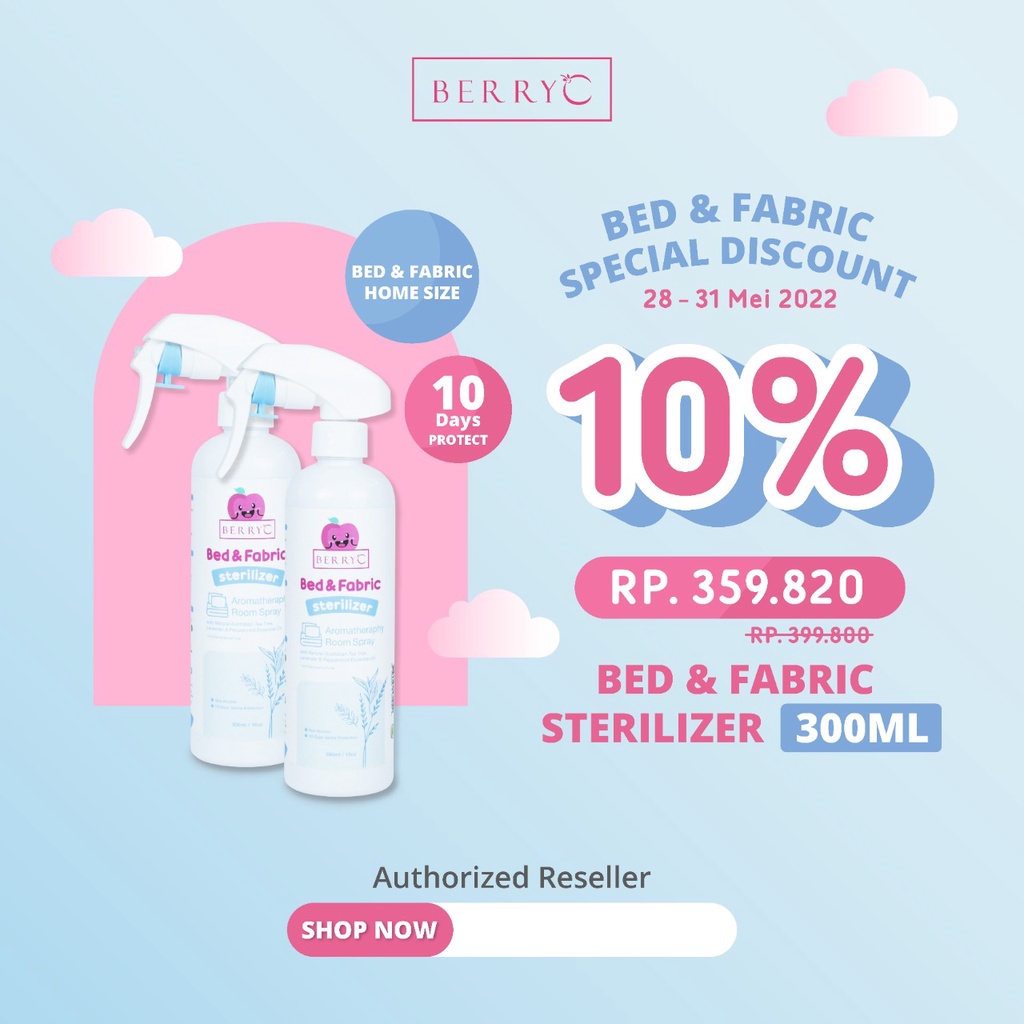 BerryC Bed &amp; Fabric Sterilizer Spray 300ML dengan Perlindungan 10 hari - Berry C Bed Spray Anti Tungau Serangga 300 ml