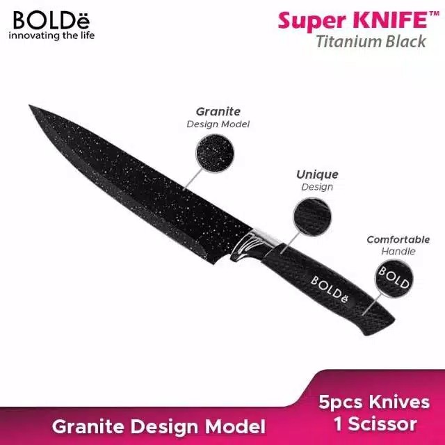 BOLDe pisau dapur - Super Knives Granito Black + Gunting + Pisau roti dan buah