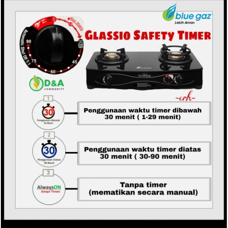 (READY) GLASSIO SAFETY TIMER Kompor Blue Gaz Garansi Resmi 2 tahun