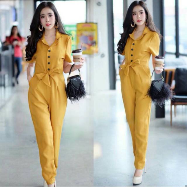 1104 jp miss mustard / jumpsuit panjang lengan pendek/ jamsuit wanita