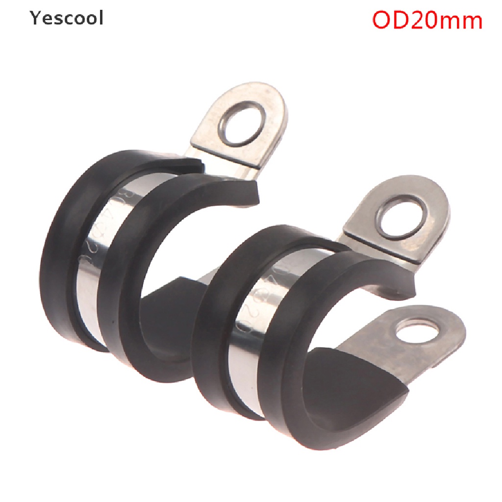 Yescool 2pcs 304 Stainless Steel Rubber Lined P Clips Cable Mounting Hose Pipe Clamp  .