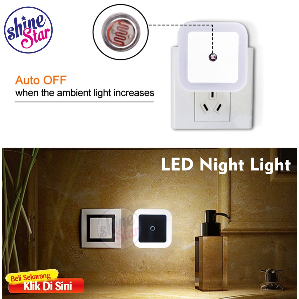 SHINE STAR - Lampu Tidur Otomatis Malam LED Kontrol Sensor Pintar Cahaya Kamar Gelap Hemat Energi Kotak - Random