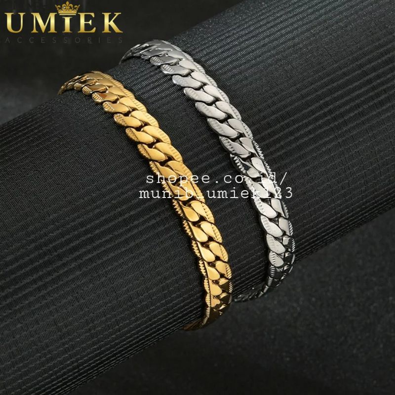 Gelang Titanium Rantai sisik naga rante emas gold kuning rose gold silver putih perak cowok cewek pa