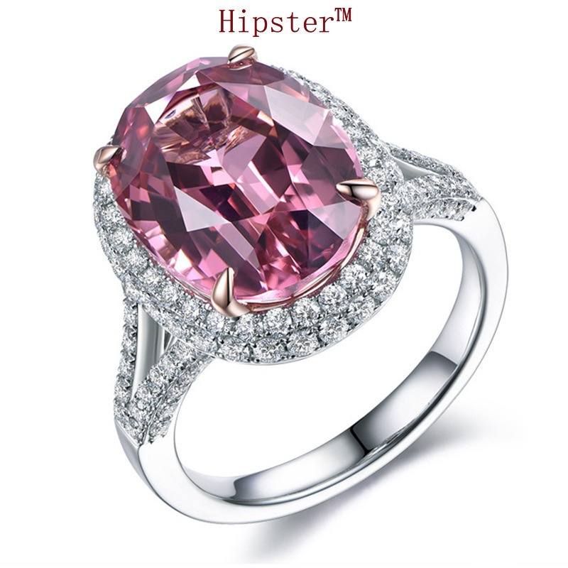 New Hot Sale Elegant Graceful Inlaid round Full Diamond Pink Crystal Ring