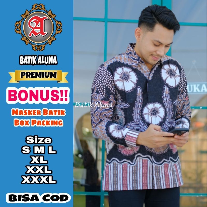 Baju Batik Pria Premium Lengan Panjang Full Furing Batik Solo Pekalongan Reguler Batik Aluna Baju Ke