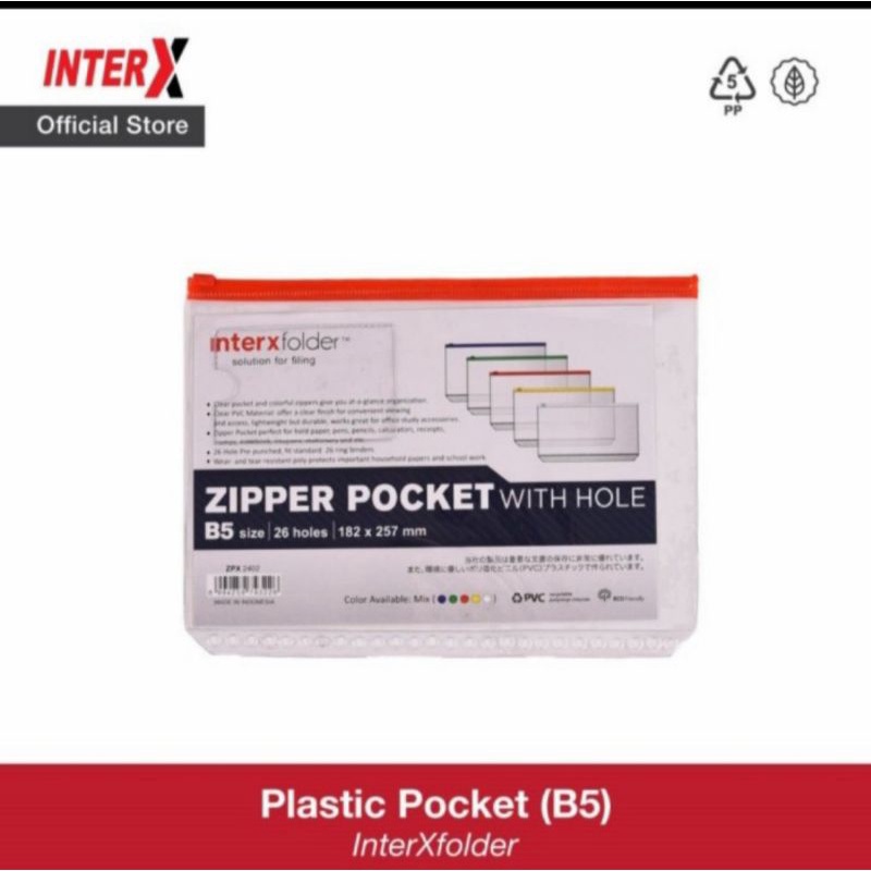 

Zipper pocket binder divider B5 Inter X White hole - pembatas loose leaf