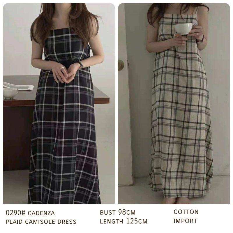 MDLV ~ 0290# Cadenza Plaid Camisole Dress Maxi Kotak Korea Import