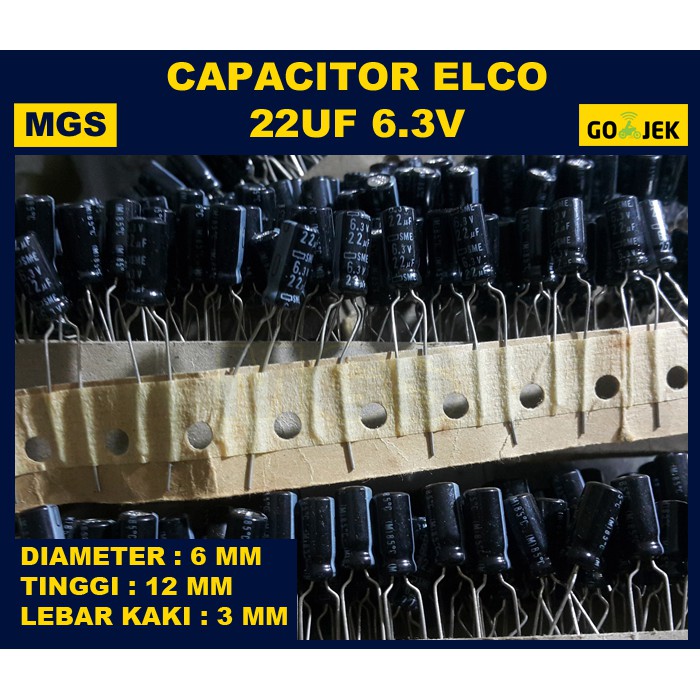 100Pcs Kapasitor Elko 22uf 6,3V Capacitor Elco 22uf 6,3v