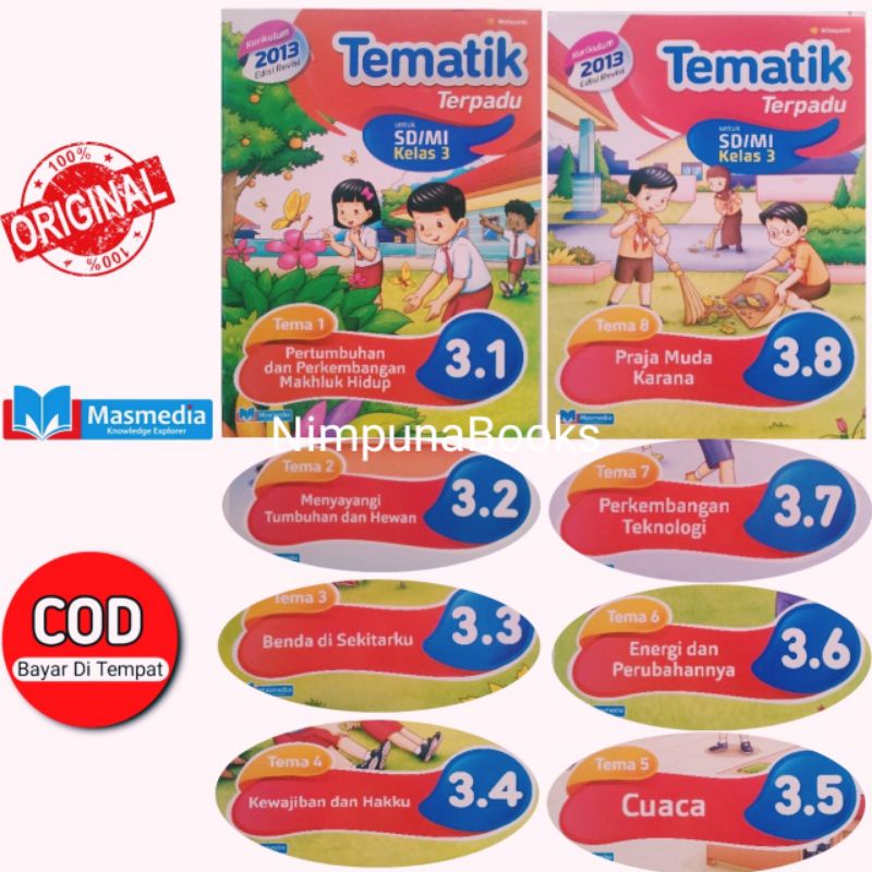 Buku Tematik Terpadu Kelas 3 Tema 12345678 Kurikulum 2013 Masmedia