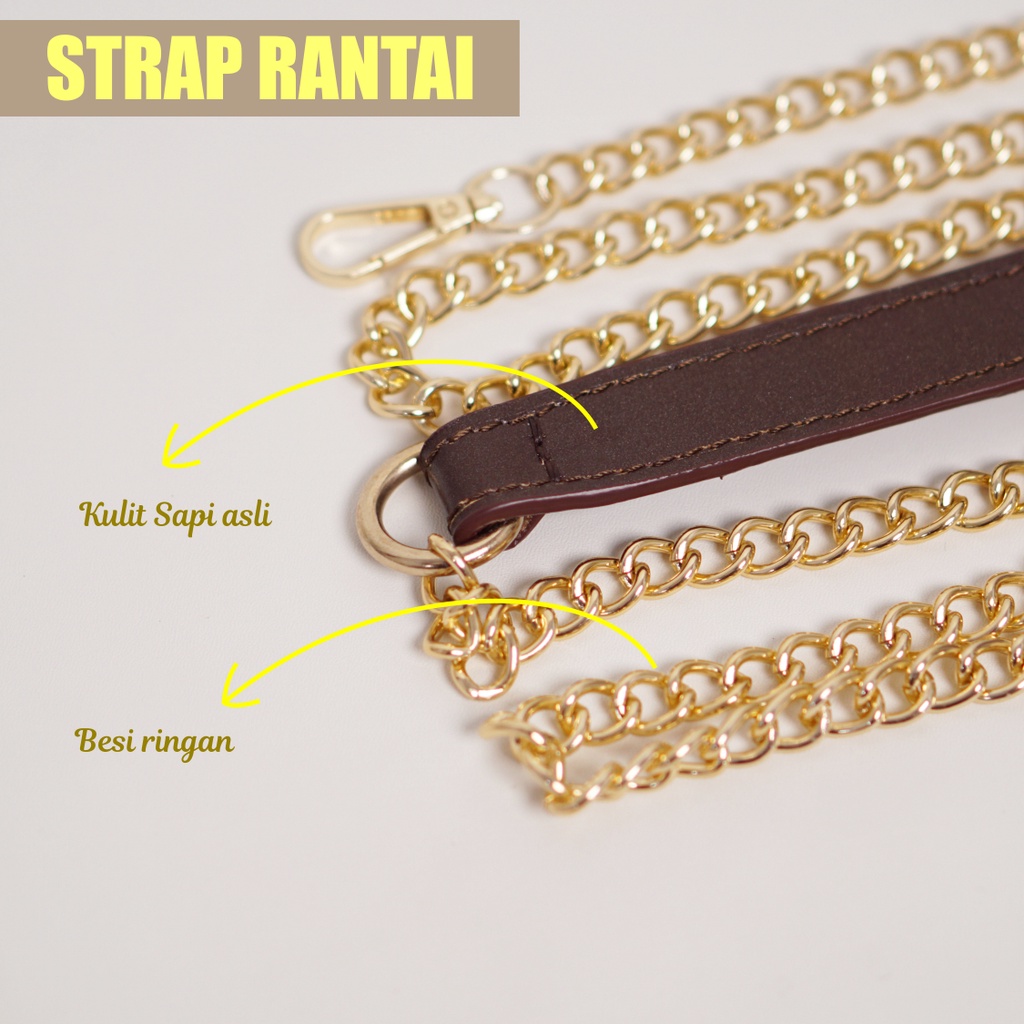 Strap Rantai Tali Tas Kombinasi Kulit Asli Selempang Sling Bag