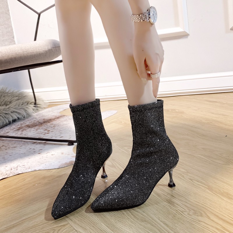 RYS - Glittery Sequined Sepatu Boots Hak Pesta/Liburan - Ori Import