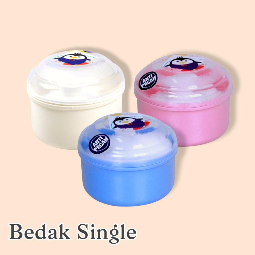 Tempat Bedak Bayi Kecil Anti Pecah Tanpa Sekat Skat Bedak Single + Puff (Satuan) Baby Powder Oval Case Bedak Tabur Bayi Baru Tempat Bedak Bubuk