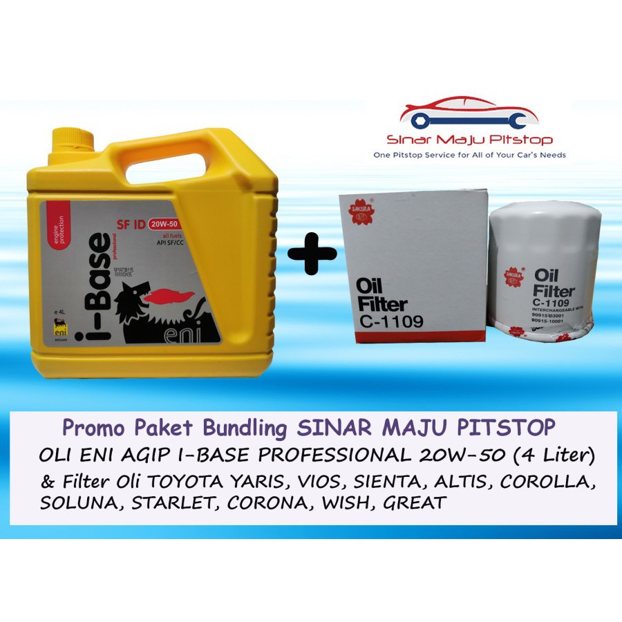 Paket Bundling Oli ENI AGIP 20W-50 Original 4 Liter & Filter Oli Mobil TOYOTA YARIS & VIOS & SIENTA