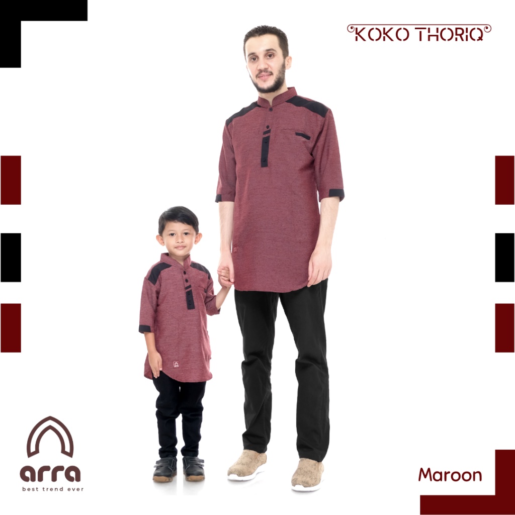 Baju Koko Couple Ayah Dan Anak Cowok Lengan 3/4 Arra Thoriq Kokoh Kurta Pakistan Bahan Tebal Adem Ba