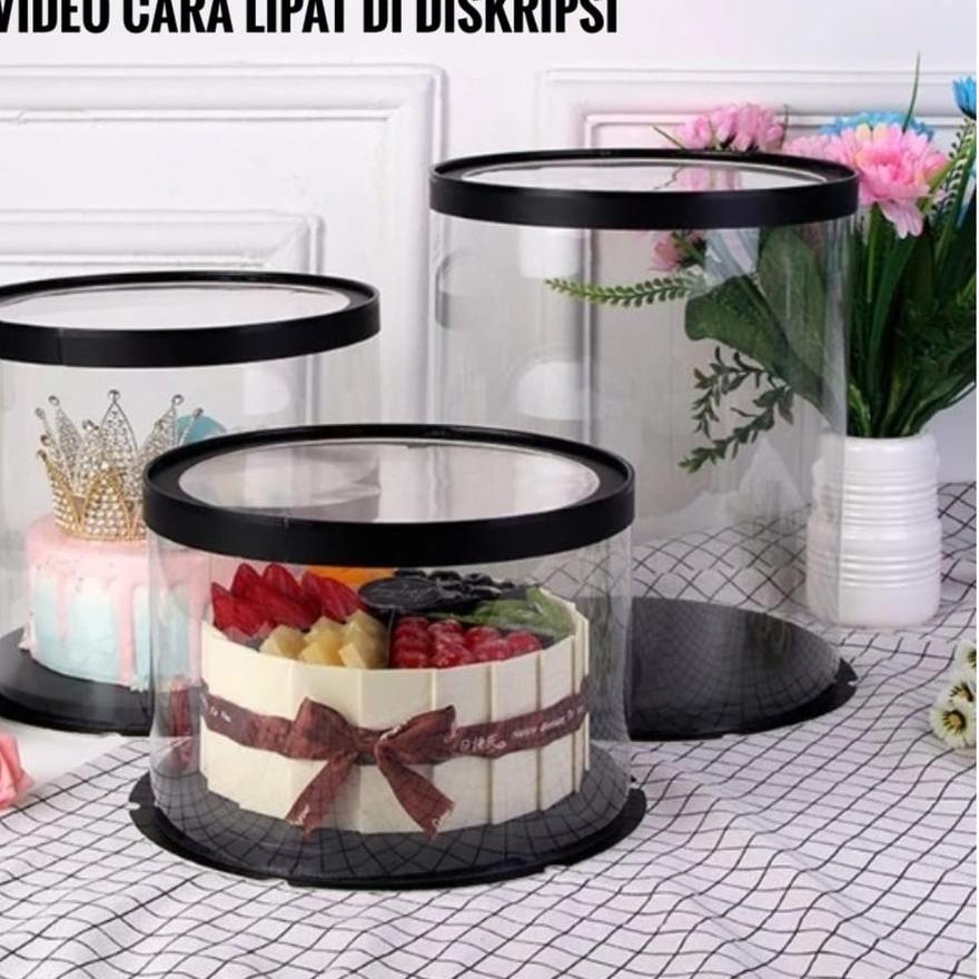 

Cake Box Bulat Dus Kue Kotak Kue Transparant Mika PET 22x22 cm