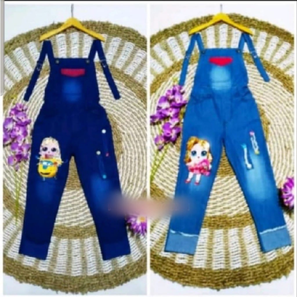 Celana Overall Jeans LED Panjang Anak Usia 5-13 Thn / Celana Kodok Jeans Anak Premium