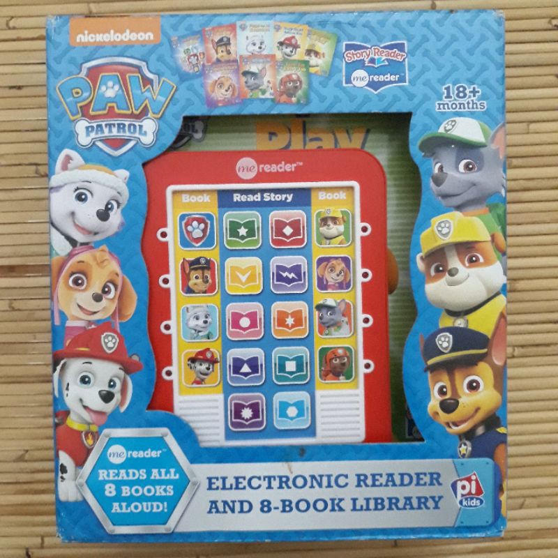 Electronic Reader + 8 Book Library Paw Patrol ( preloved ) Nickelodeon Story Picture Sound Chase