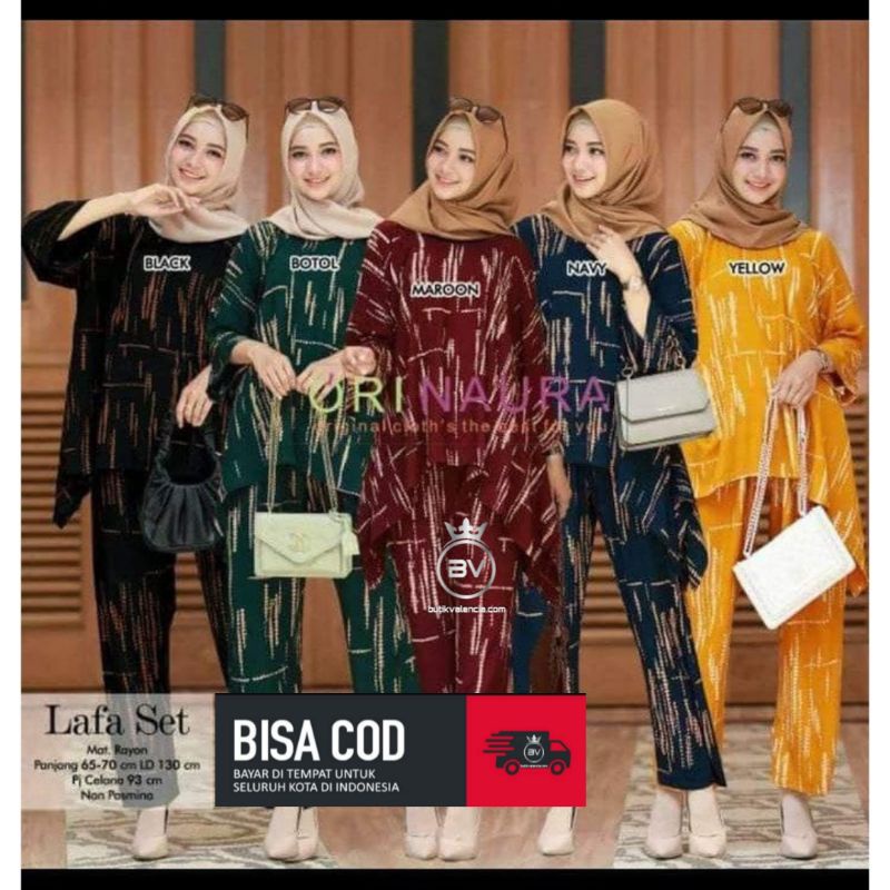 Lafa Set - One Set Wanita Rayon Premium Setelan Wanita Jumbo Waka waka Baju Wanita Batik Kekininan LD 120 cm