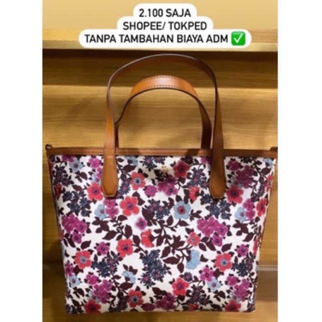 Tory Burch/ TB kerrington small tote cream red blue flower multi