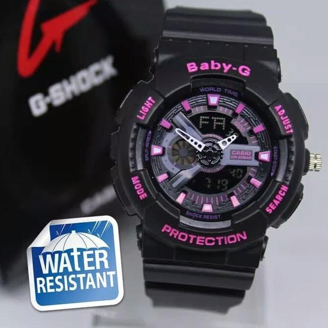 JAM TANGAN WANITA MURAH G-SHOCK BABY-G GA 110 BLACK LIST PINK